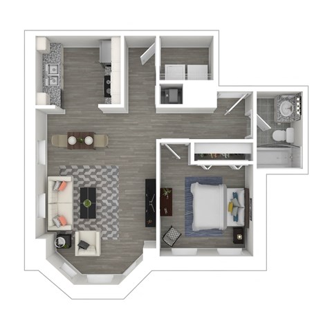 Floor plan for 1 bed, 1 bath, 634 sqft